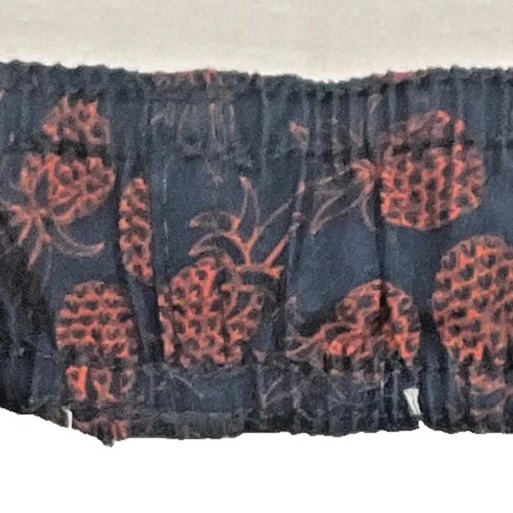 Mens Navy Blue Pineapple Print Swim Trunks Elastic Waist Drawstring Shorts